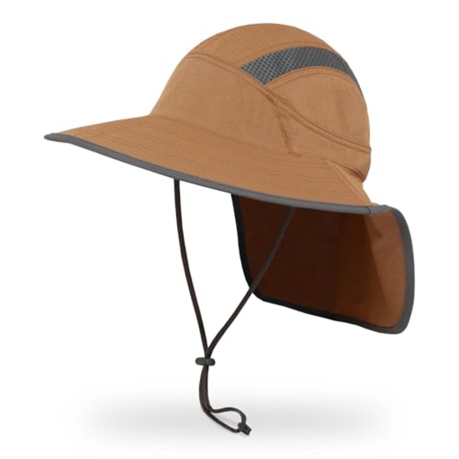 Packable Hat Nylon - ウルトラアドベンチャーハット - UPF 50+ 日よけ帽子（男女兼用、ネックケープ付き）、軽量ナイロン、カーキ、折りたたみ可能で通気性あり