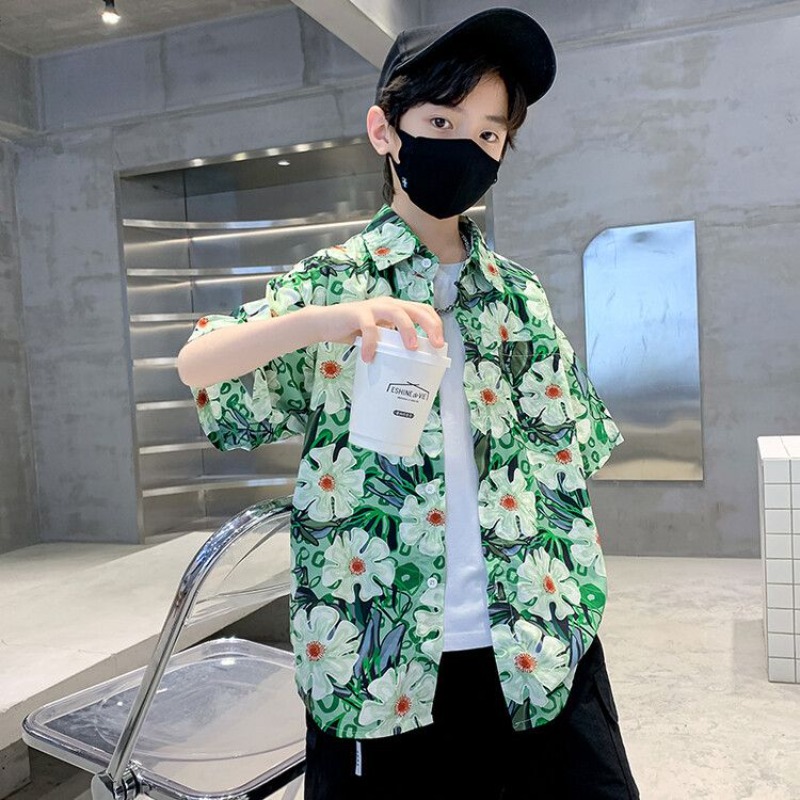 Resort Shirt Floral - 男の子用花柄シャツサマーセット2026 HKスタイルビーチリゾートストリートウェアシック