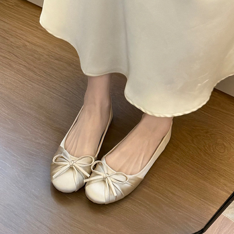 Espadrille Slip On - 2026年新作 蝶結び サテン シャロー シングルシューズ レディース