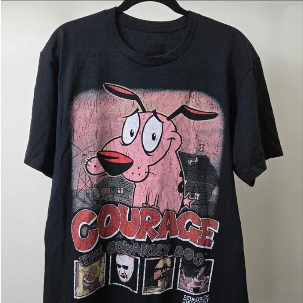 夏ヴィンテージ勇気卑怯な犬漫画プリント半袖 Tシャツレトログ - Tee Graphic Print のレビューと価格