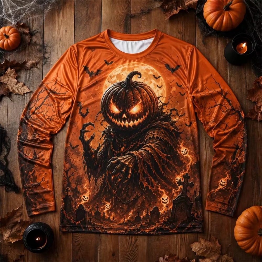 ハロウィーン 3Dプリント 怖いカボチャのモンスターとコウモ - Tee Graphic Print のレビューと価格